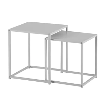 Abbildung von FINEBUY Satztisch FB103438 (Beistelltisch 2er Set Weiß Metall Industrial), Wohnzimmertisch Kaffeetisch mit Gestell