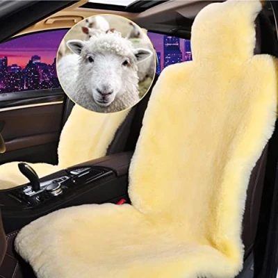Abbildung von Altlue Autositzbezüge Lammfell Autositzbezug Autositz Sitzbezug Für Auto Sitzauflage Fell Vordersitze Universal (Gelb beige,einteilig)