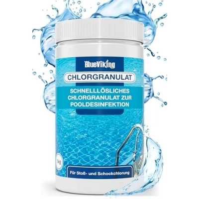 Abbildung von Chlor Pool Granulat 1kg, für zur Schockchlorung, schnelllösliches einen klaren Pool, Erstanwendung, Chlorgranulat