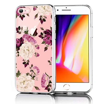 Abbildung von Verco Handyhülle für iPhone 8, SE 2020 2022 Hülle Premium Muster Handy Cover Apple 7/8 weiches Flexibles TPU Case (4,7 Zoll), Rose Weiss pink
