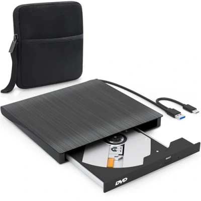 Abbildung von Strex Externe CD/DVD Laufwerk Inkl. Aufbewahrungstasche Player und Brenner DVD +/ RW Plug &amp; Play USB 3.0 Type C Geeignet für Windows, Mac Linux Optisches