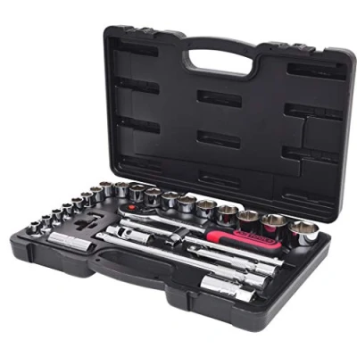 Abbildung von KS Tools 918.0728 1/2 Zoll CHROMEplus Steckschlüssel Satz inklusive Umschaltknarre, 45 Zahn hochglanz verchromt 28 tlg.