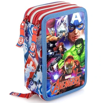 Abbildung von Clondo Federmäppchen Kinder, für Avengers Fan, 3 Organisierte Fächer, Federtasche Junge Gefüllt, Mädchen &amp; Jungen Schulmäppchen, 45 Teilen die Schule