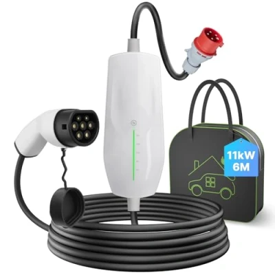 Abbildung von Teskee EV Ladegerät Typ 2 Tragbare Autos Heim Ladestation Wallbox mit Tragetasche für alle Elektrofahrzeuge &amp; Plug in Hybrid Max. 11kW 16Amp 6 Meter Länge 3 Phasig CEE Stecker