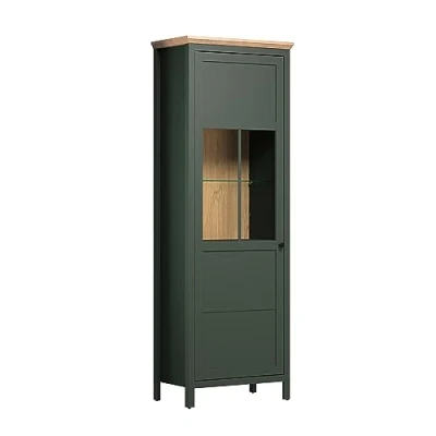 Abbildung von trendteam smart living Vitrine Schrank Wohnzimmerschrank Stanton Aufbaumaß (BxHxT) 69 x 198 39 cm Farbe Tannengrün mit Evoke Eiche 220913104