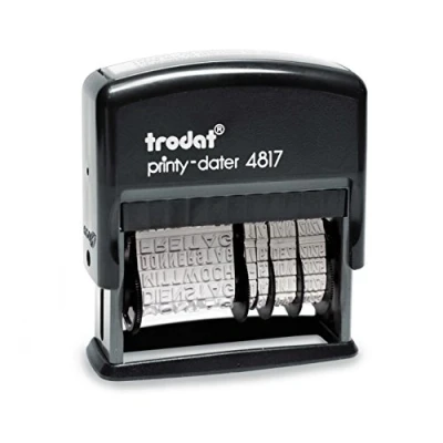 Abbildung von Trodat Printy 4817B Wortbanddrehstempel (ehem. 4812), Datum plus WOCHENTAGE, Selbstfärbend, Abdruck schwarz, 48 x 3,8 mm