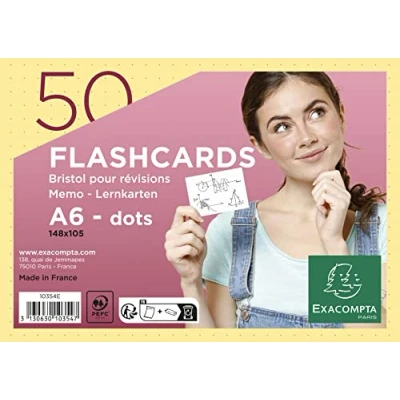 Abbildung von Exacompta 10354E 50er Pack Karteikarten gepunkted DIN A6 ideal für die Schule, zum Lernen von Vokabeln Flashcards Memo Lernkarten Lernkartei 148 x 105 mm gelb