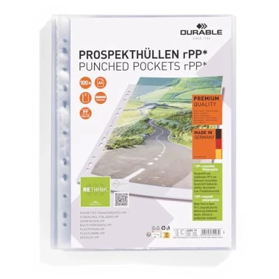 Abbildung von Durable Prospekthüllen A4 in Premiumqualität, aus recyceltem PP, Klarsichthüllen 100 Stück im Beutel, oben offen, 268519