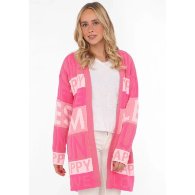 Abbildung von Zwillingsherz Cardigan &quot;Smile Fun Happy&quot; mit Schriftzug und Streifen
