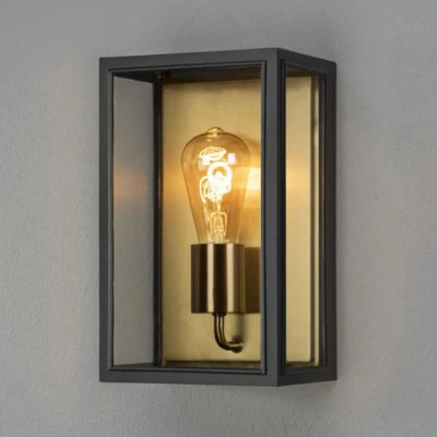 Abbildung von Konstsmide Wandleuchte Carpi Stahl/klares Glas E27 schwarz/messing 18x13,5x30cm 7347 758