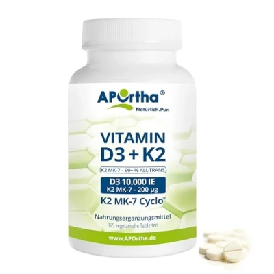 Abbildung von APOrtha® Vitamin D3 10.000 IE + Natto K2 MK 7 Cyclo® 200 µg vegetarische Tabletten 365 St