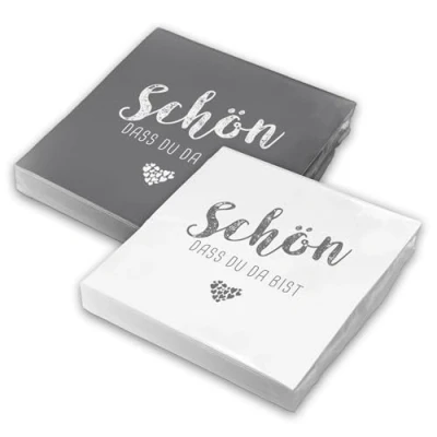 Abbildung von itenga Papierserviette 40x Serviette Schön dass du da bist (20x taubengrau weiß 20x