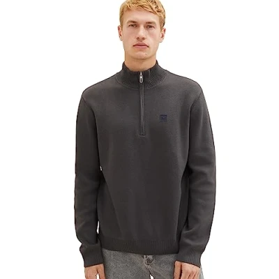 Abbildung von TOM TAILOR Herren 1038197 Troyer Strickpullover, 10899 Tarmac Grey, L