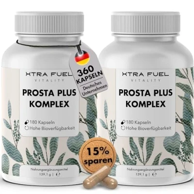 Abbildung von Prostata Kapseln von XTRA FUEL 360 mit Komplex aus Sägepalme, Kürbiskern, Brennesselextrakt, Vitamin E, Zink &amp; Selen Effektive Formel in Deutschland laborgeprüft Stk St