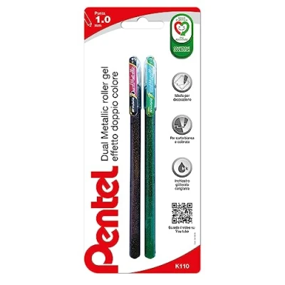 Abbildung von Pentel Hybrid Dual Metallic K110 Doppelfarben Effekt &amp; Schablonen zum Ausmalen