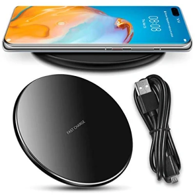 Abbildung von QI Wireless Ladegerät kompatibel mit Huawei P60 P50 P40 P30 Pro Plus Ladestation Kabellos Charger Induktives Universal Schnellladegerät 10W, Farben:Schwarz