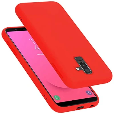Abbildung von Cadorabo Hülle kompatibel mit Samsung Galaxy A6 Plus 2018 Handyhülle für Case aus flüssigem Silikon stoßfeste dünne TPU Schutzhülle Liquid ROT