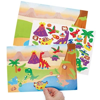 Abbildung von Baker Ross FC806 Dinosaurier Szene Sticker Seite Set 5er Pack, Aufkleber für Kinder zum Basteln, Gestalten und Dekorieren