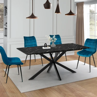 Abbildung von IDMarket Esstisch, rechteckig, Alix, 8 Personen, Spidenfuß, Metall, Schwarz, Platte mit Marmoreffekt, Alaska, 160 cm