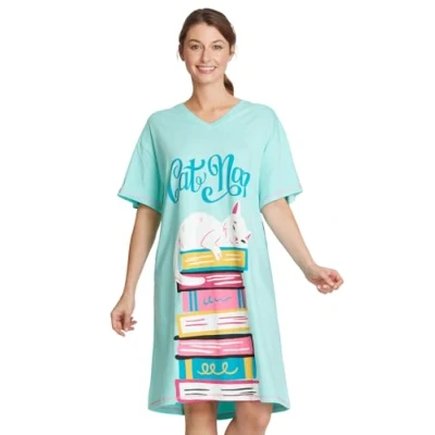 Abbildung von Hatley Damen Sleepshirt Nachthemd, Kitty Cat Book Club, Einheitsgr e EU