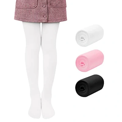 Abbildung von Libella 3er Pack Ballett Strumpfhose für Mädchen Tanzstrumpfhose mit Fuß 80 DEN Blickdicht Mikrofaser Farbig 27251 Weiß+Schwarz+Pink 86 92