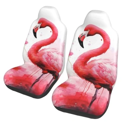 Abbildung von OUSIKA Flamingo Aquarell Druck Auto Sitzbezug 2 Pcs Vordersitzbezüge Weiche Sitzkissen Langlebig Vordersitz Sitz Protector Universal Zubehör