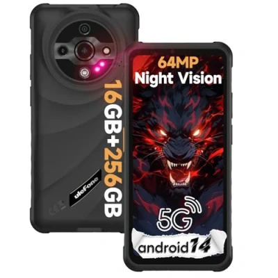 Abbildung von Ulefone Armor X31 Pro 5G Outdoor Handy, 16GB+256GB/2TB Android 14 Rugged Smartphone, 6050mAh, 64MP+25MP Nachtsicht, 120Hz 6,56 Zoll FHD+ Display, Dual SIM/Fingerabdruck/Okta Kern/GPS/NFC/OTG Schwarz