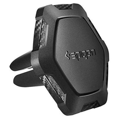 Abbildung von Spigen QS11 Handyhalterung Auto Magnet Schlankes Profil Hexagon Desgin, KFZ Halterung Lüftung, 360 Drehbar für Kompatibel mit iPhone, Galaxy und mehr, Schwarz