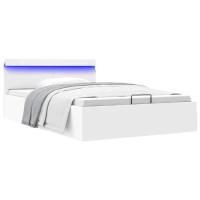 Abbildung von vidaXL Stauraumbett Hydraulisch LED Polsterbett Doppelbett Bett Schlafzimmerbett Kunstlederbett Bettrahmen Bettgestell Lattenrost Weiß 120x200cm