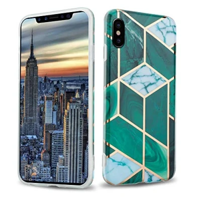 Abbildung von Cadorabo Hülle kompatibel mit Apple iPhone X/XS Schutzhülle TPU Silikon Case Marmor Design Slim Kratzfest Weiche Gummi Rundumschutz für in Grün