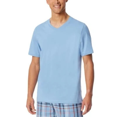 Abbildung von Schiesser Herren Schlafshirt Kurzarm V Ausschnitt Mix + Relax Pyjamaoberteil, Pacific Blue_182181, 48
