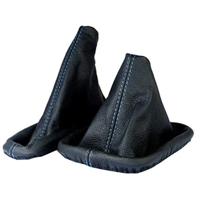 Abbildung von L &amp; P Car Design L&amp;P A0186 Schaltsack Schaltmanschette + Handbremsmanschette kompatibel mit BMW 3er e36 100% Echtleder Leder Schwarz Naht Blau