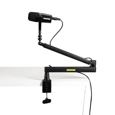 Abbildung von Shure by Gator Premium Low Profile Mikrofonständer für den Schreibtisch voll verstellbar Podcast, Streaming und Home Office Setups (SH BROADCAST2)
