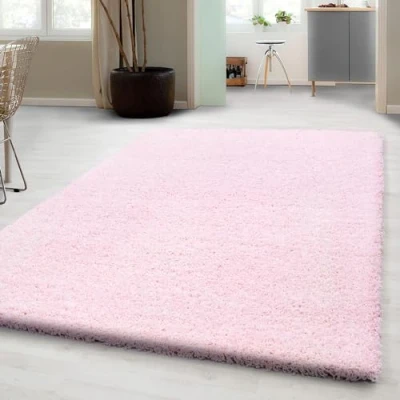 Abbildung von Carpetsale24 Shaggy Hochflor Teppich Wohnzimmer 120 x 170 cm Rosa Modern Flauschiger Extra Weich, Pflegeleicht und Einfarbig Ideal als für Schlafzimmer, Esszimmer Küche