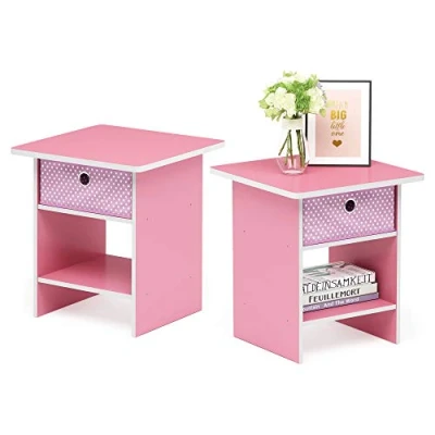 Abbildung von Furinno Dario Beistelltisch / Nachttisch Aufbewahrungsregal mit Schublade, Rosa/Hellrosa, 39.4 x 45.2 cm, 2er Set