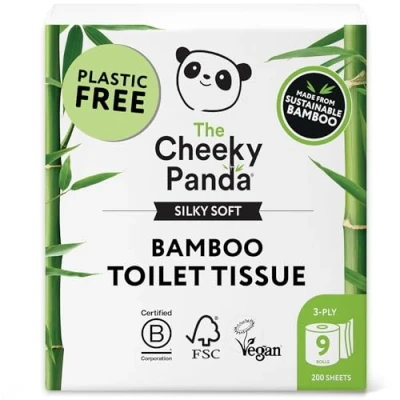 Abbildung von The Cheeky Panda Bambus Toilettenpapier 3 Lagig 9 Rollen x 200 Blatt Klopapier Plastikfrei Verpackt Eco WC Papier