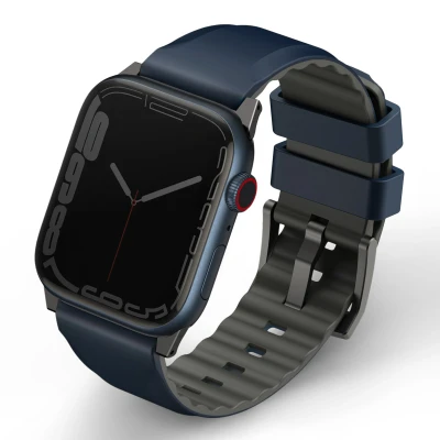 Abbildung von Uniq Apple Watch Armband Silikon und TPU (weich) Blau Geeignet für 1 9 / SE Ultra (2) 42/44/45/49 mm Nautisches