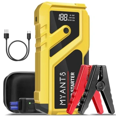 Abbildung von MyAnts Starthilfe Powerbank, 2000A Spitzenstrom Auto für 12V Fahrzeuge (Bis zu 7L Benzin/5L Diesel), Batterie Booster Starter Powerbank mit USB Schnellladung 3.0, LED Taschenlampe