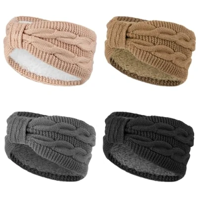 Abbildung von DRESHOW Damen Warm Gestricktes Stirnband Winter Ohrenwärmer Gehäkelte Kopfwickel Dickes Fleecefutter Haarbänder