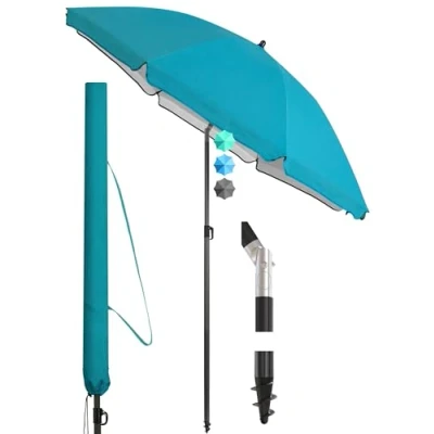 Abbildung von 4smile Sonnenschirm Strand SunnyJoy Ø 180 cm, inkl. Hülle UPF 50+ Strandschirm, Balkon, Gartenschirm Strandschirm windfest stabil, Sonnenschutz und Türkis