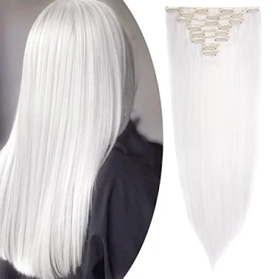 Abbildung von S noilite Clip In Extensions Haarverlängerung Glatt 8 Teiliges SET 18 Clips 8Pcs Voller Kopf Wie Echthaar 66cm Weiß