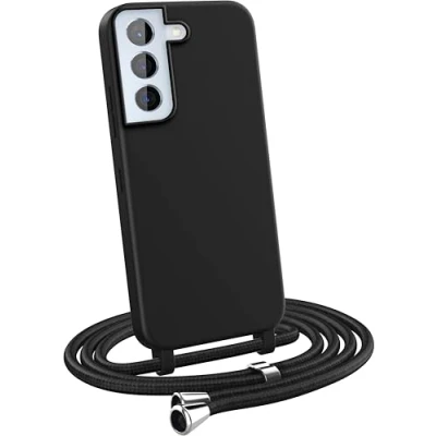 Abbildung von MyGadget Handykette für Samsung Galaxy S22 [ Hülle mit verstellbaren Band ] TPU Handyhülle Handyband zum Umhängen Kordel Schnur Case Schutzhülle Schwarz