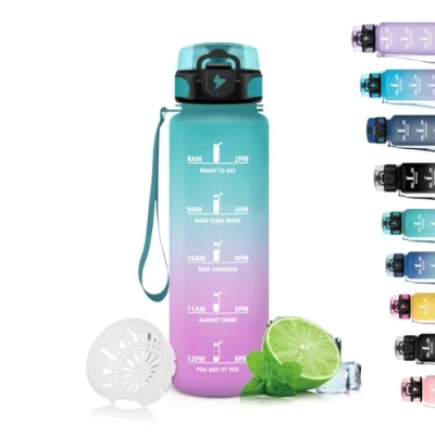 Abbildung von Grsta Trinkflasche, 500ml Trinkflasche Kinder, für Kohlensäurehaltige Getränke mit Filter, Uhrzeit, Leicht zu Reinigen, Wasserflasche Schule, Fitness, Yoga