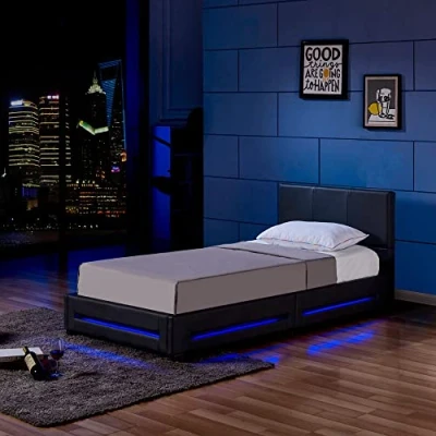 Abbildung von HOME DELUXE Bett LED ASTEROID (Set, 2 tlg., inkl. Lattenrost &amp; Beleuchtung), 90 x 200 cm gepolstertes Kopfteil, Polsterbett, Kunstlederbett
