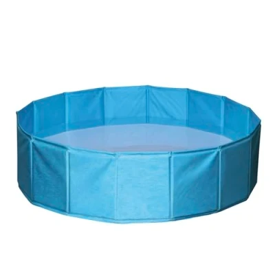 Abbildung von Kerbl Hundepool (ø 80 cm, Höhe 20 Fassungsvermögen 100 l, Farbe blau, faltbares Planschbecken, MDF Seitenwände, für kleine Hunde) 82398