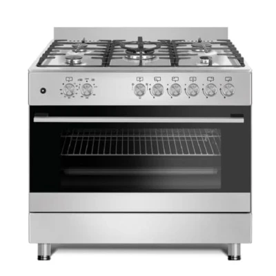 Abbildung von Gasline Gas Standherd mit Gasbackofen GAG90GOINX, 1 fach Teleskopauszug, 90 cm breit WOK Brenner und Drehspieß
