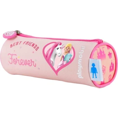 Abbildung von DOHE Rundes Schulmäppchen Reißverschluss, offiziell lizenziert, strapazierfähiges Polyester, 21x7,5x7,5 cm, Schulmaterial Playmobil Princess Rosa