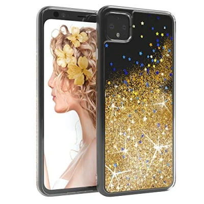 Abbildung von EAZY CASE Hülle kompatibel mit Google Pixel 4 XL Schutzhülle Flüssig Glitzer, Handyhülle, Schutzhülle, Back Cover Glitter Flüssigkeit, TPU/Silikon, Transparent/Durchsichtig, Gold