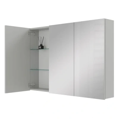 Abbildung von Planetmöbel ARIA Spiegelschrank Bad 100 cm breit Badschrank hängend mit Spiegel Weiß Grau, ohne Leuchte und Steckdose, Gäste WC x 70 16