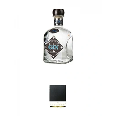 Abbildung von Steinhauser See Gin Bodensee Dry Deutschland 0,7 Liter + Schiefer Glasuntersetzer eckig ca. 9,5 cm Durchmesser